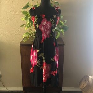 Chic Black and Pink Floral Midi Dress